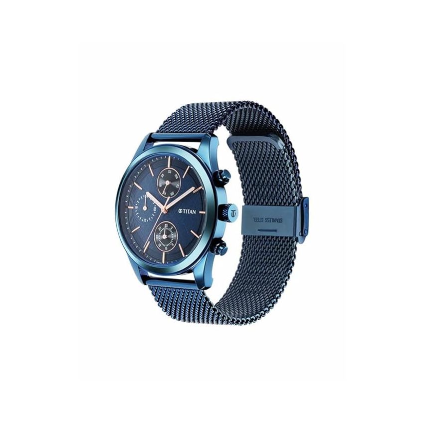 Titan Men's Sartorial Neo Splash: Blue Dial Multifunction Watch with Mesh Strap-NS1805QM02