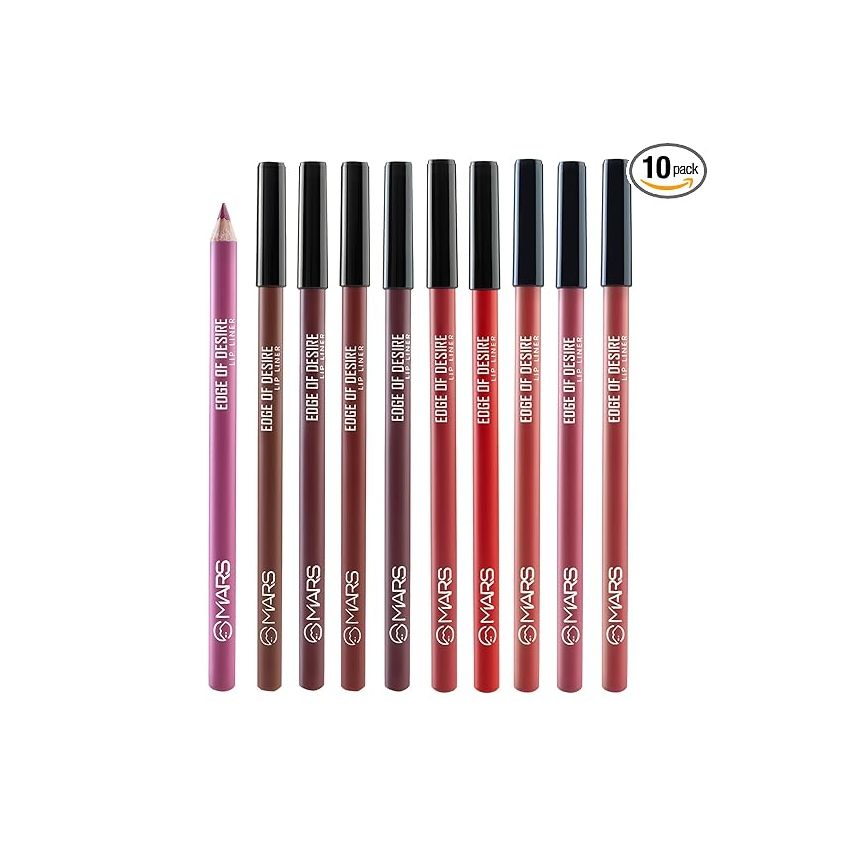 MARS Matte Lip Liner Set of 10 | One Swipe Smooth Application | Long Lasting & Travel Friendly Lip Pencil | Multicolor | Set-A (1.4g x 10)