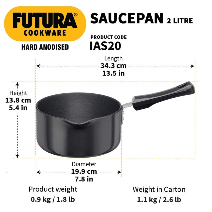 Hawkins Futura 2 Litre Saucepan, Hard Anodised Sauce Pan, Induction Saucepan, Small Sauce Pan, Black (IAS20)