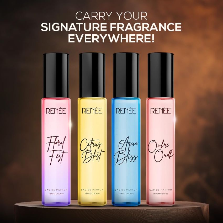 RENEE Women's Signature Perfume Gift Set Pack of 4 Eau De Parfum- Long-Lasting Premium Scents, Floral Fest, Aqua Bliss, Citrus Blast, Ombre Oud, Travel Friendly, Fragrances for All The Occasion, 15ml each