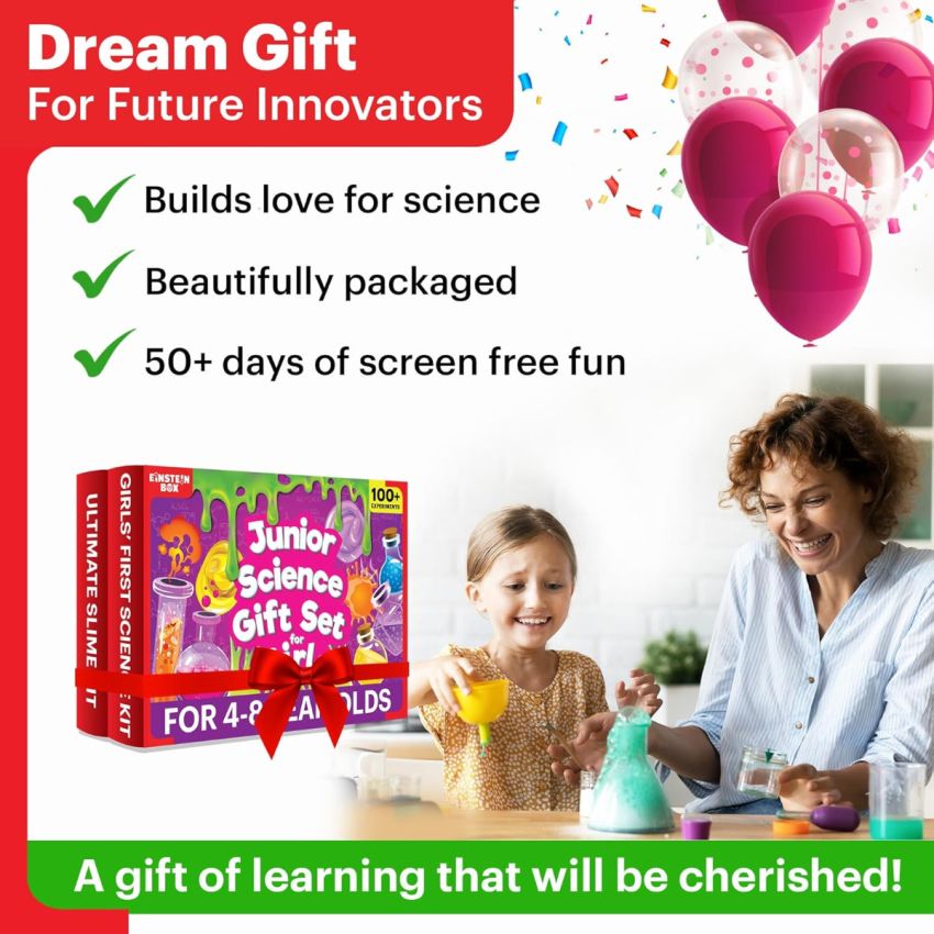 Einstein Box Junior Science Gift Set for Girls |Birthday Gift for Girls Ages 4,5,6,7,8 Years | 2-in-1 Set of Learning & Education Kit |