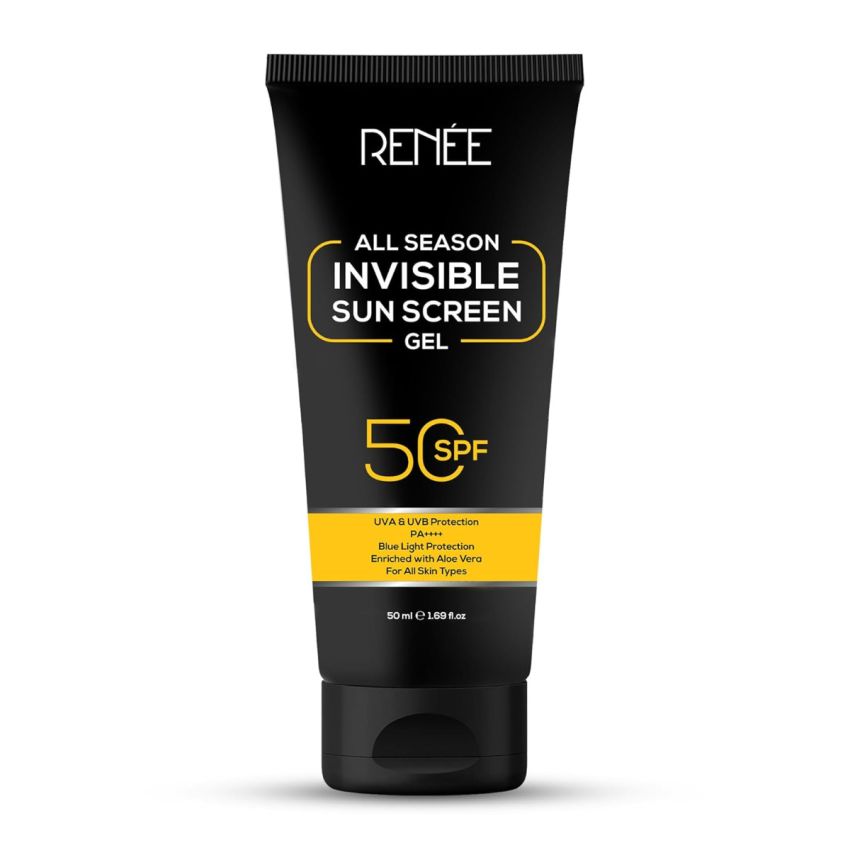 RENEE All Season Invisible Sunscreen Gel 50ml, Spf 50 Broad Spectrum Pa++++, Uva, Uvb & Blue Light Protection | No White Cast, Transparent, Non-greasy, Quick Absorb Gel Texture