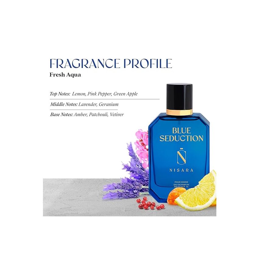 Nisara Blue Seduction & Glorious Oud Eau De Parfum 100ml X 2 | Perfume Combo for Men & Women | Aqua-Fresh Aromatic Fougre Woody Amber