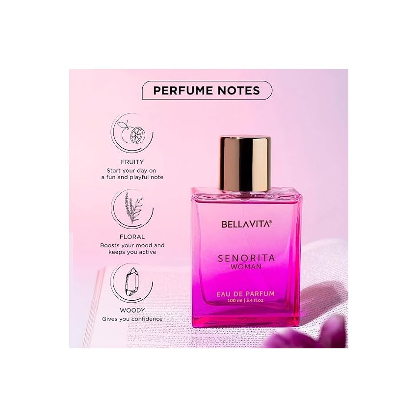 Bella Vita Luxury Senorita Woman Eau De Parfum Perfume with Yuzu, Lotus, Magnolia, Musk|Premium, Long Lasting Floral, Fruity Fragrance for Women 100ML