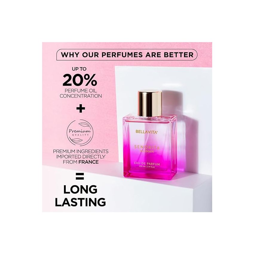 Bella Vita Luxury Senorita Woman Eau De Parfum Perfume with Yuzu, Lotus, Magnolia, Musk|Premium, Long Lasting Floral, Fruity Fragrance for Women 100ML