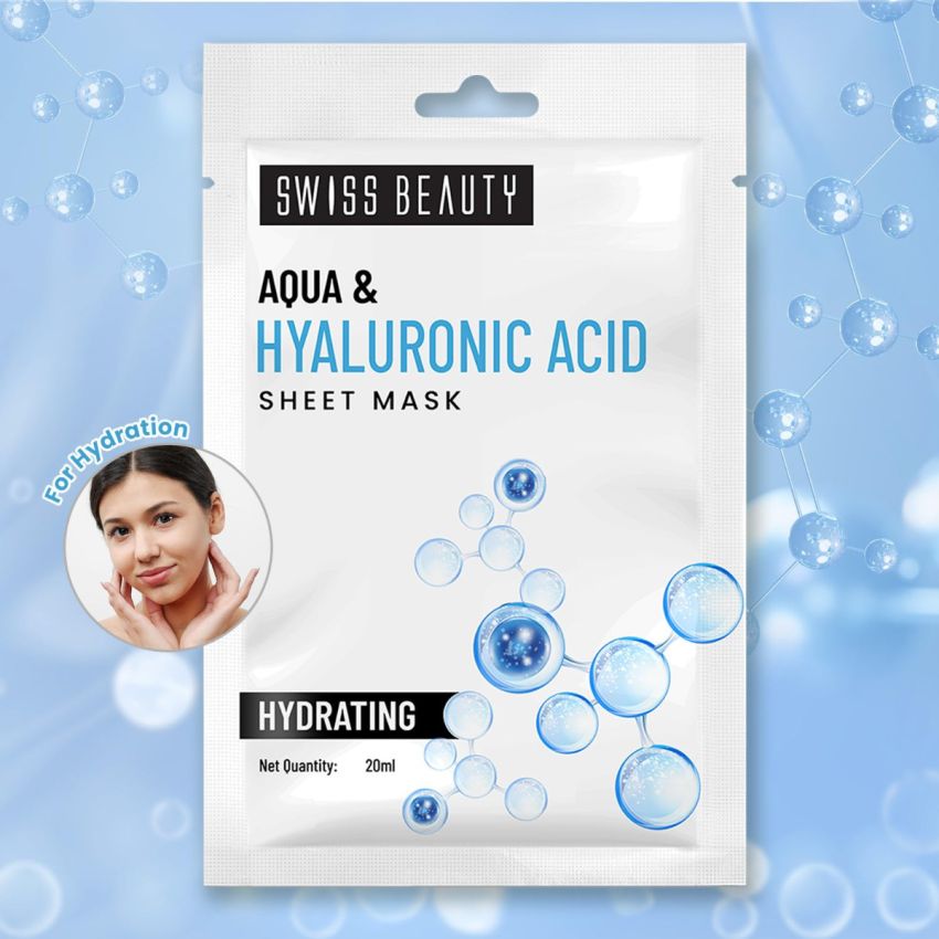Swiss Beauty Aqua & Hyaluronic Acid Hydrating Sheet Mask| Serum-infused sheet mask | For Long lasting Hydration and Nourishment | 20ml