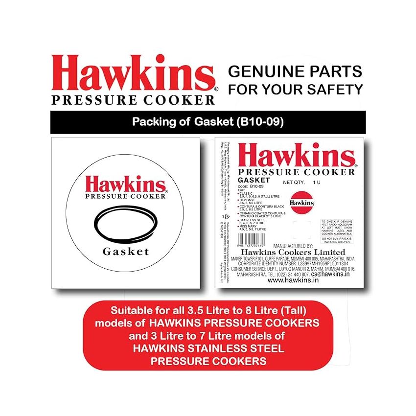 Hawkins Gasket For 3.5 Liter To 8 Litre Except Wide Hawkins Pressure Cookers | 3 Liter To 7 Litre Hawkins Stainless Steel Pressure Cookers |Contura Pressure Cookers (Std Gasket SG)