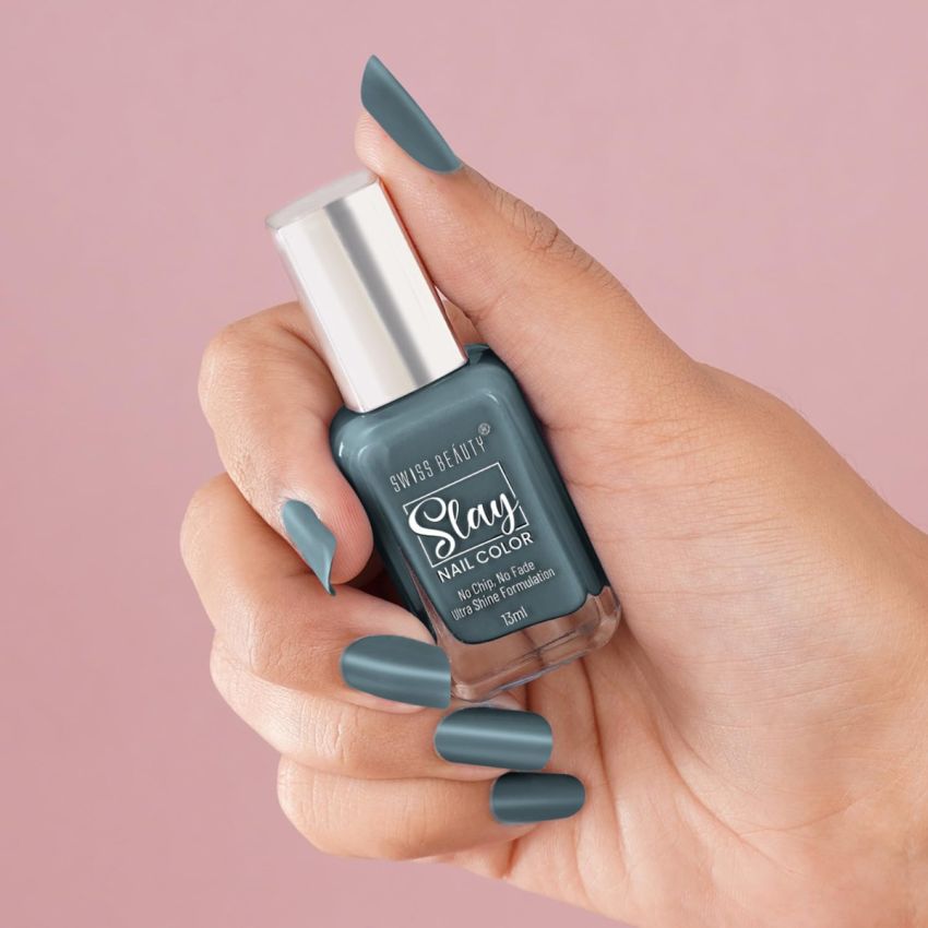 Swiss Beauty Slay Nail Color | Glossy Finish, Long Lasting Nail Paint| Chip resistant, Quick drying Nail Polish | Shade- Teal, 25Ml