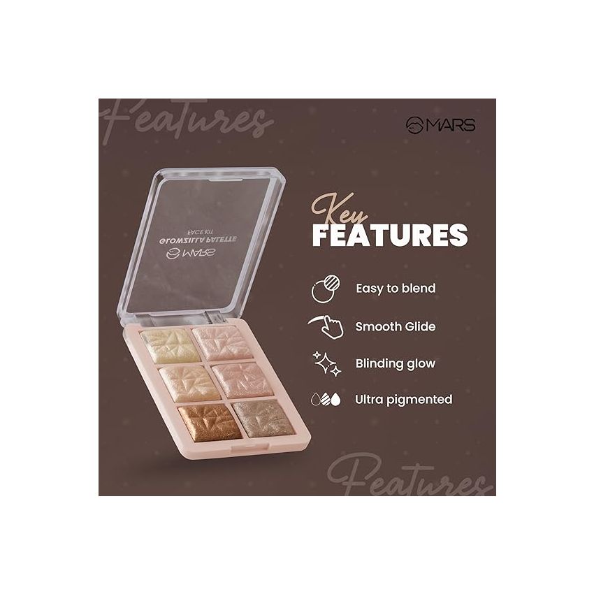MARS Glowzilla 6 Colour Highlighter Palette | Ultra Blendable & Long Lasting | Blinding Glow (12.0gm) (Shade-01)