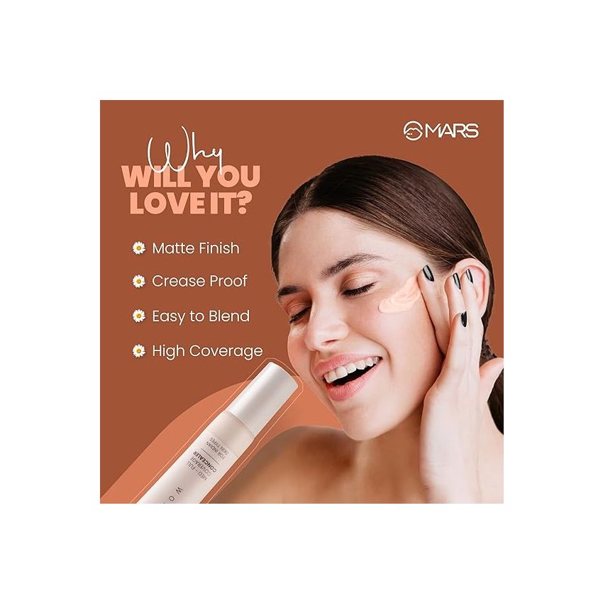 MARS Wonder Cover Liquid Concealer | Creaseproof & Easy to Blend Concealer for Face Makeup (12ml)-SHADE-01