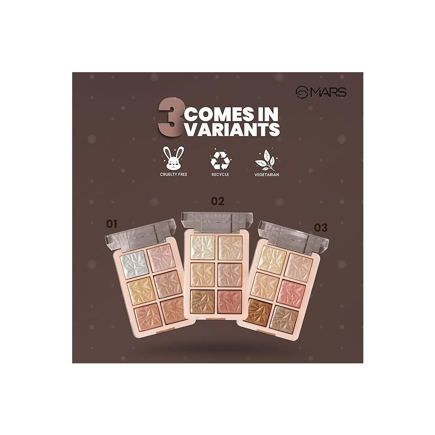 MARS Glowzilla 6 Colour Highlighter Palette | Ultra Blendable & Long Lasting | Blinding Glow (12.0gm) (Shade-01)