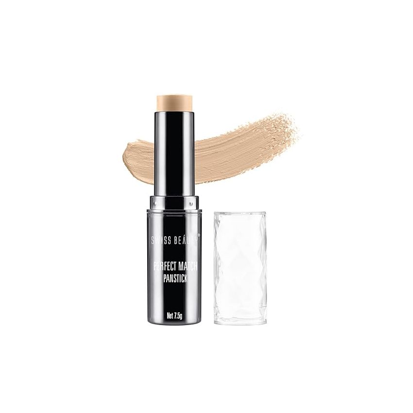 Swiss Beauty Perfect Match Panstick Foundation | Lightweight, Full Coverage Foundation With Natural And Dewy Finish For Face Makeup| Easy To Apply With Hand Stick Applicator | Shade-07, 7.5Gm |