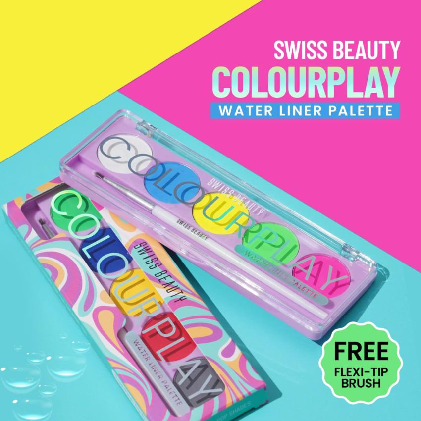 Swiss Beauty ColourPlay 5 in 1 Water Eyeliner Palette with Pigmented shades | Smudge-proof, Long lasting Matte Eyeliner with Flexi Tip Brush| Shade - Neon Party, 5g
