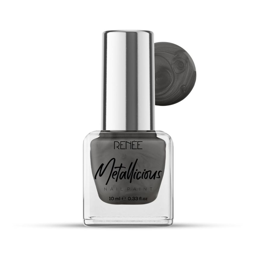 RENEE Metallicious Nail Paint- Shadow Grey 10ml | Quick Drying, Metallic Finish, Long Lasting, Chip resisting Formula with High Shine & Full Coverage | Acetone & Paraben Free
