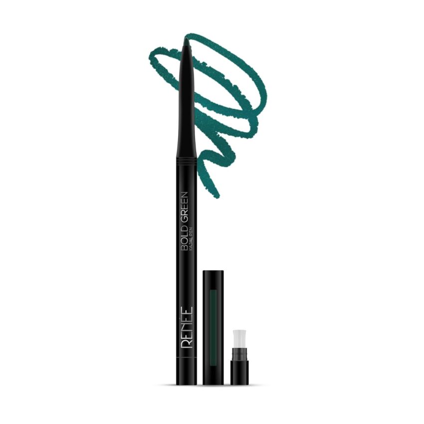 RENEE Kajal Pen with Sharpener - Bold Green 0.35gm 24 Hrs Stay Long Lasting Kohl Pencil, Matte Finish, Rich Color Payoff, Smudge & Water Proof with One Swipe Application Formula