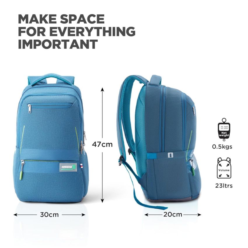 American Tourister Shaw Large Office Laptop Bag, 23 Ltrs bag for men, School Bag Gift for Men Women Boys Girls Teal, with Internal Organizer, Rugged Zips 17'' inch Laptop compatible