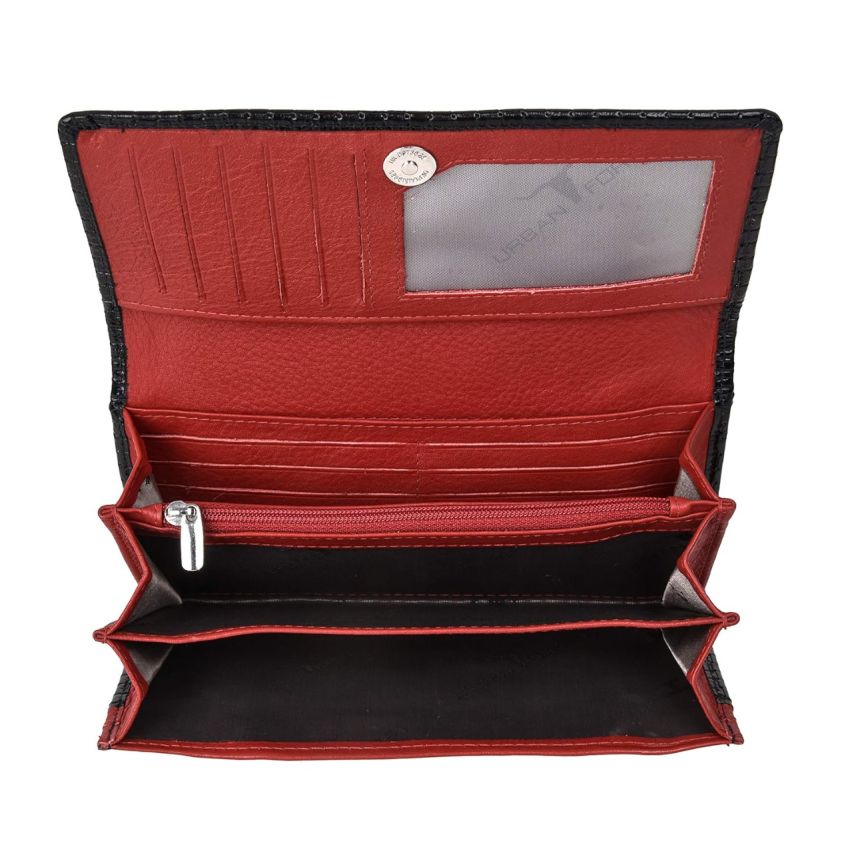 URBAN FOREST Sherry Printed Black & Red Leather Wallet for Women