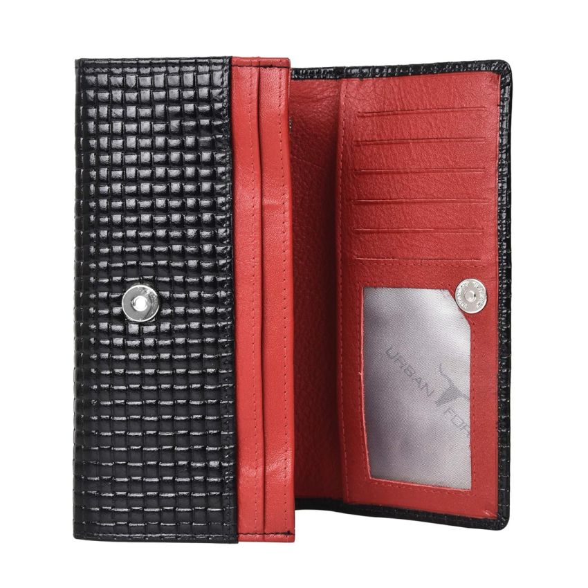 URBAN FOREST Sherry Printed Black & Red Leather Wallet for Women