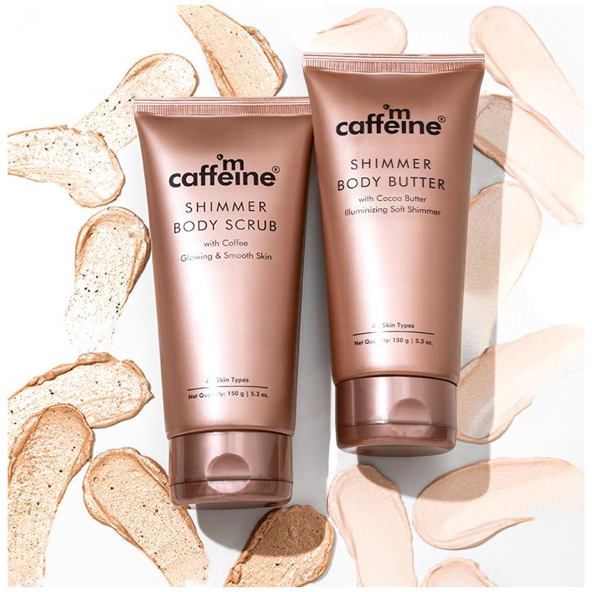 mCaffeine Shimmer Body Polishing Kit | Shimmer Body Scrub with Coffee & Shimmer Body Butter with Cocoa Butter | For Illuminizing Soft Shimmer & Glowing Skin