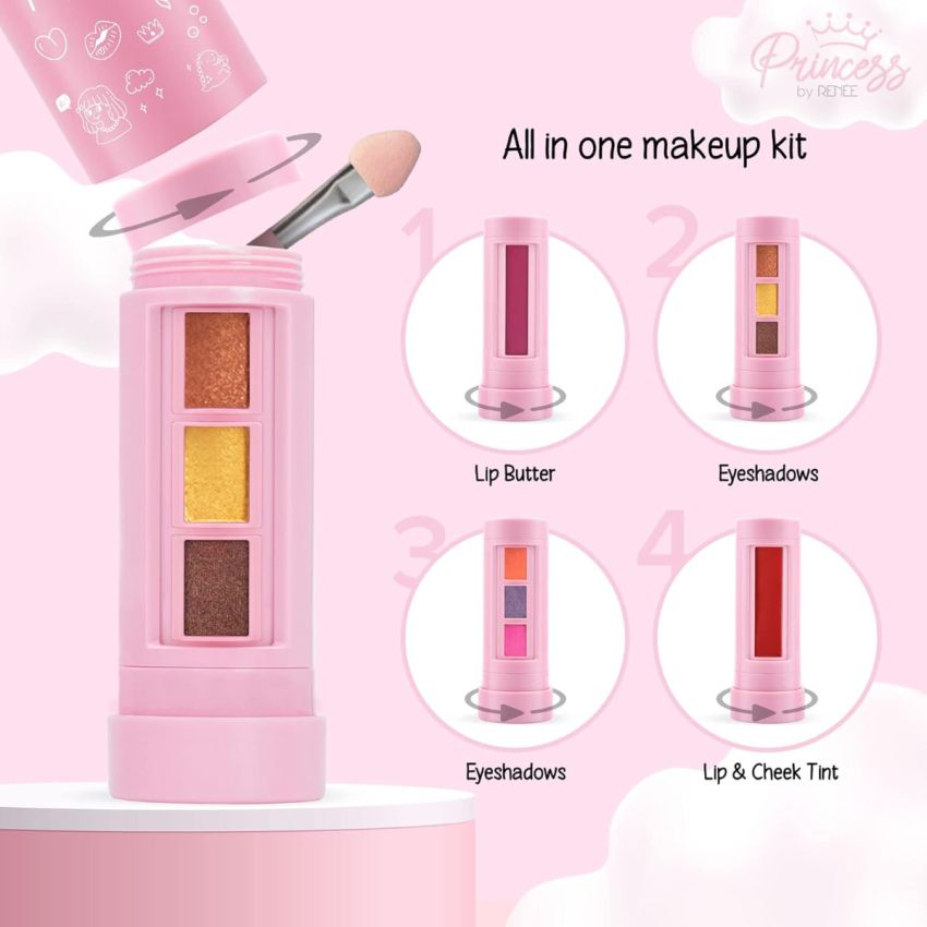 Princess By RENEE Unicorn Makeup Kit 7.4 Gm, Pre-teen Girls, Includes 2 Matte, 4 Shimmer Eyeshadows, Lip Butter, Lip & Cheek Tint, Compact & Travel Friendly, Cruelty-Free & Vegan
