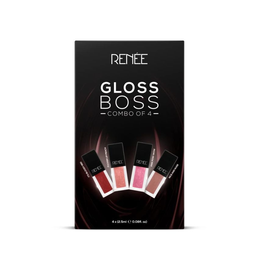 RENEE See Me Shine Lip Gloss Gloss Boss Combo of 4, 2.5ml Each| Glossy, Non-sticky & Non-drying Formula| Long Lasting Moisturizing Effect| Easy to Carry