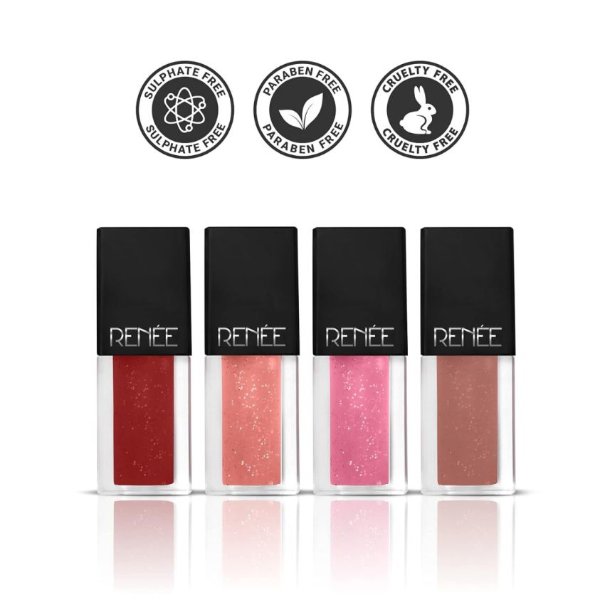 RENEE See Me Shine Lip Gloss Gloss Boss Combo of 4, 2.5ml Each| Glossy, Non-sticky & Non-drying Formula| Long Lasting Moisturizing Effect| Easy to Carry