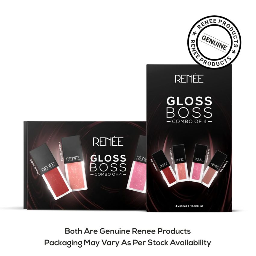 RENEE See Me Shine Lip Gloss Gloss Boss Combo of 4, 2.5ml Each| Glossy, Non-sticky & Non-drying Formula| Long Lasting Moisturizing Effect| Easy to Carry