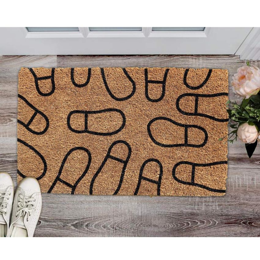 Onlymat Brown Black NatuOnlymat Brown Black Natural Coir Doormat, Shoe Design, Main Door, Bedroom, Entrance, Kitchen, Home, Main Door, Entryway, Shop, Office, Covered Outdoor, Bedroom, Floor with Hard, Thick Material & PVC ( 75 x 45 x 1.5 cm)