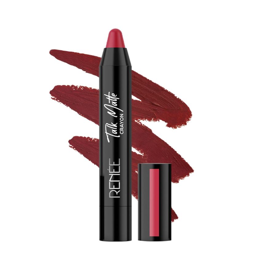 RENEE Talk Matte Crayon Lipstick - Red Shot,4.5g | Hydrating and Long-Lasting Matte Lip Color | Enriched with Vitamin E, Jojoba Oil & Cocoa Butter