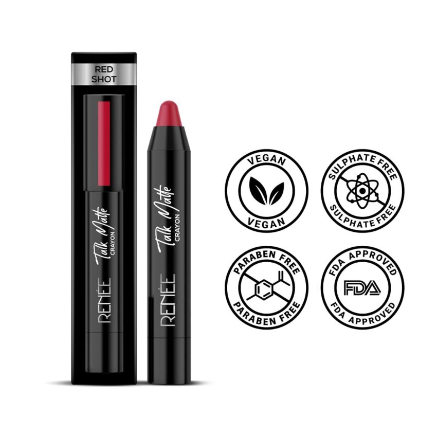 RENEE Talk Matte Crayon Lipstick - Red Shot,4.5g | Hydrating and Long-Lasting Matte Lip Color | Enriched with Vitamin E, Jojoba Oil & Cocoa Butter