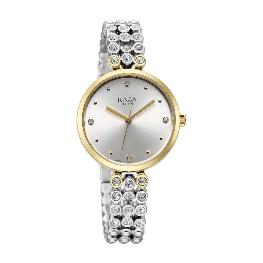 Titan Raga Showstopper Quartz Analog Silver Dial Metal Strap Watch for Women-NS95262BM01/NT95262BM01