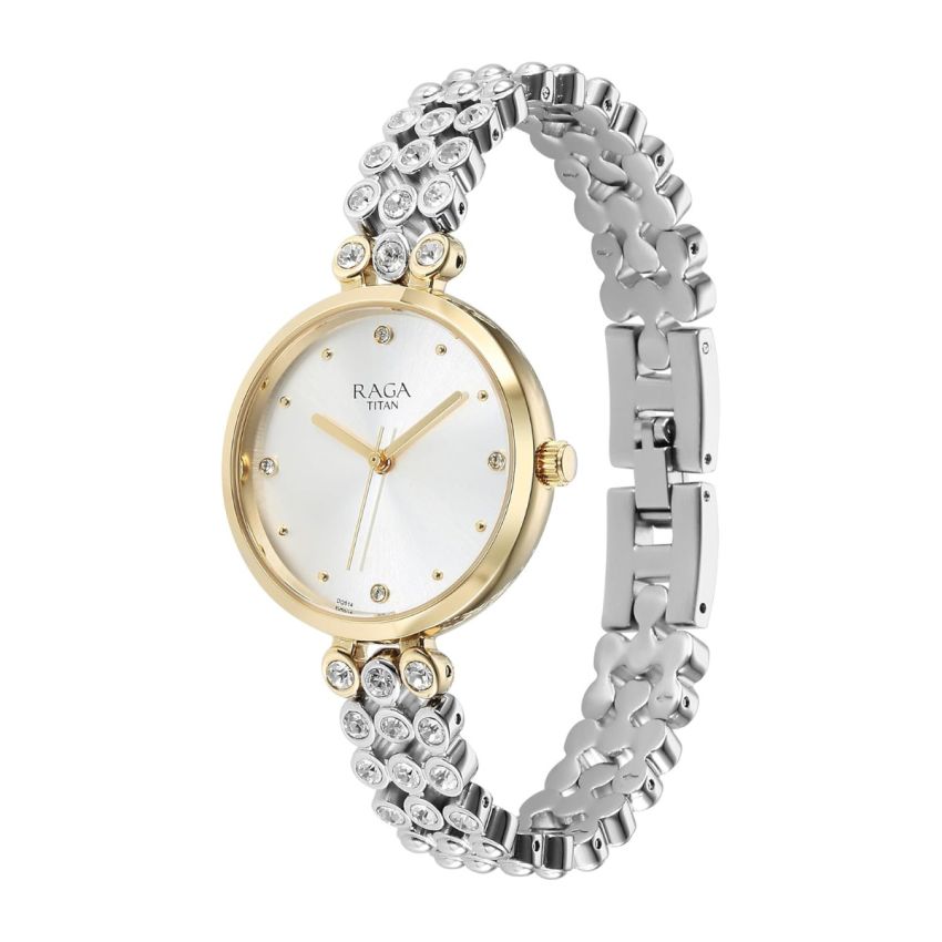 Titan Raga Showstopper Quartz Analog Silver Dial Metal Strap Watch for Women-NS95262BM01/NT95262BM01