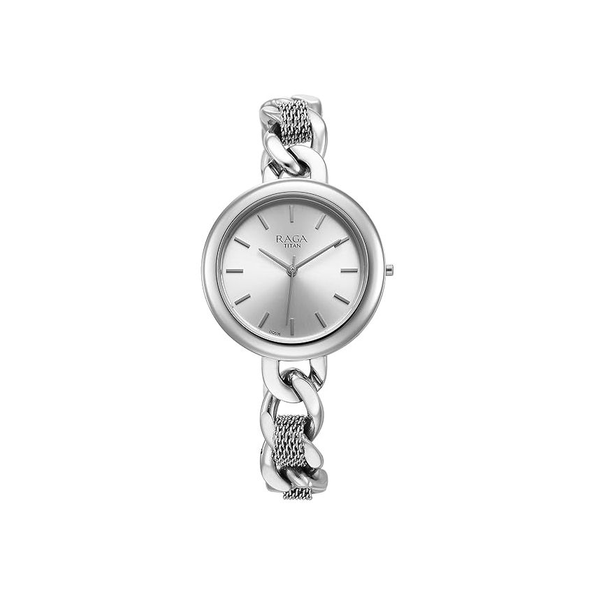 Titan Raga Showstopper Quartz Analog Silver Dial Metal Strap Watch for Women-NS95265SM01/NT95265SM01
