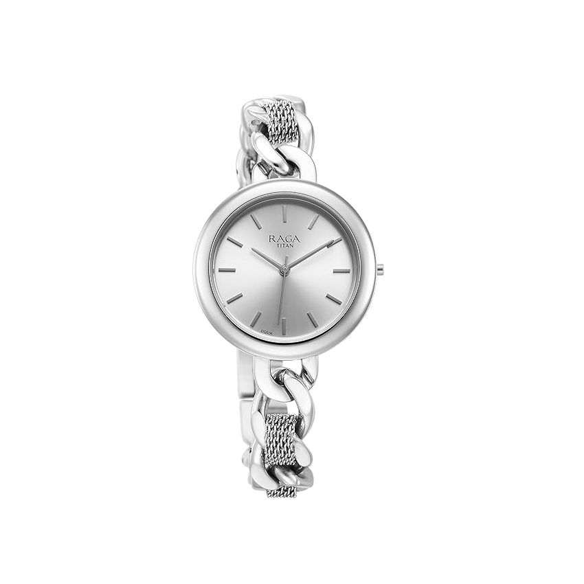 Titan Raga Showstopper Quartz Analog Silver Dial Metal Strap Watch for Women-NS95265SM01/NT95265SM01