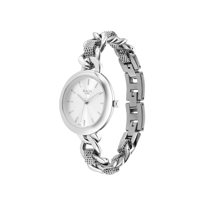 Titan Raga Showstopper Quartz Analog Silver Dial Metal Strap Watch for Women-NS95265SM01/NT95265SM01