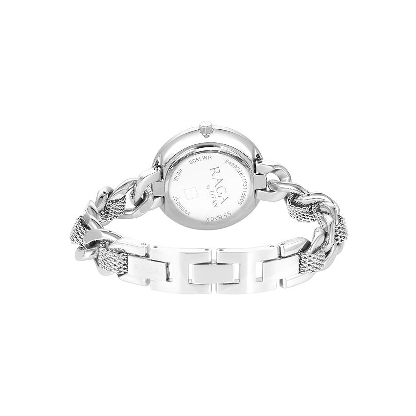 Titan Raga Showstopper Quartz Analog Silver Dial Metal Strap Watch for Women-NS95265SM01/NT95265SM01