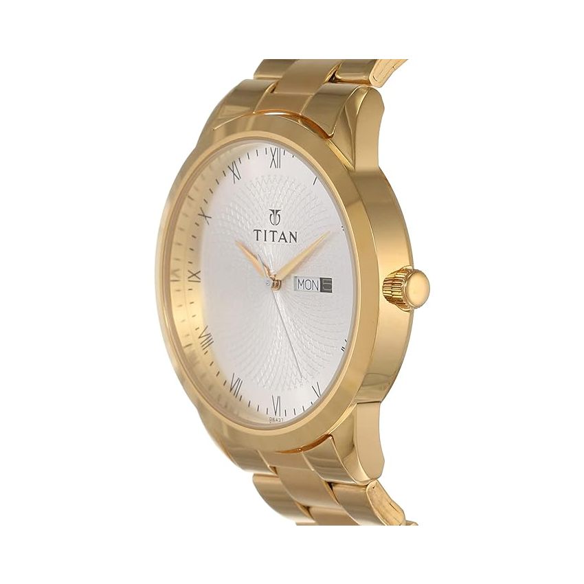 Titan Regalia Quartz Analog with Day and Date Silver Dial Stainless Steel Strap Watch for Men-NS1584YM02/NT1584YM02