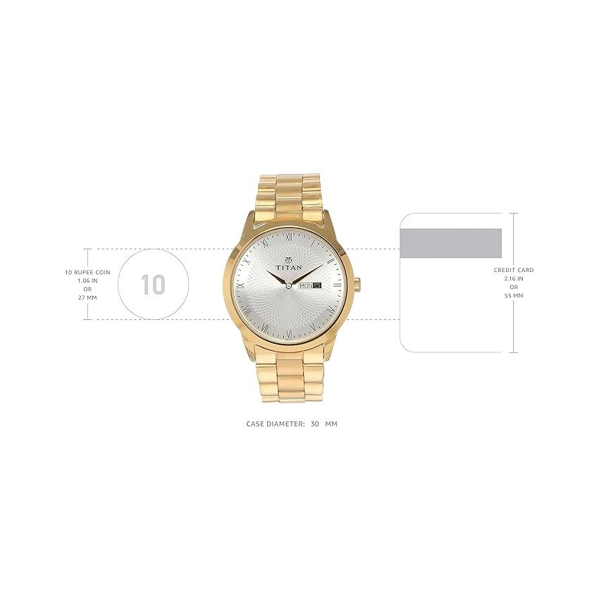 Titan Regalia Quartz Analog with Day and Date Silver Dial Stainless Steel Strap Watch for Men-NS1584YM02/NT1584YM02