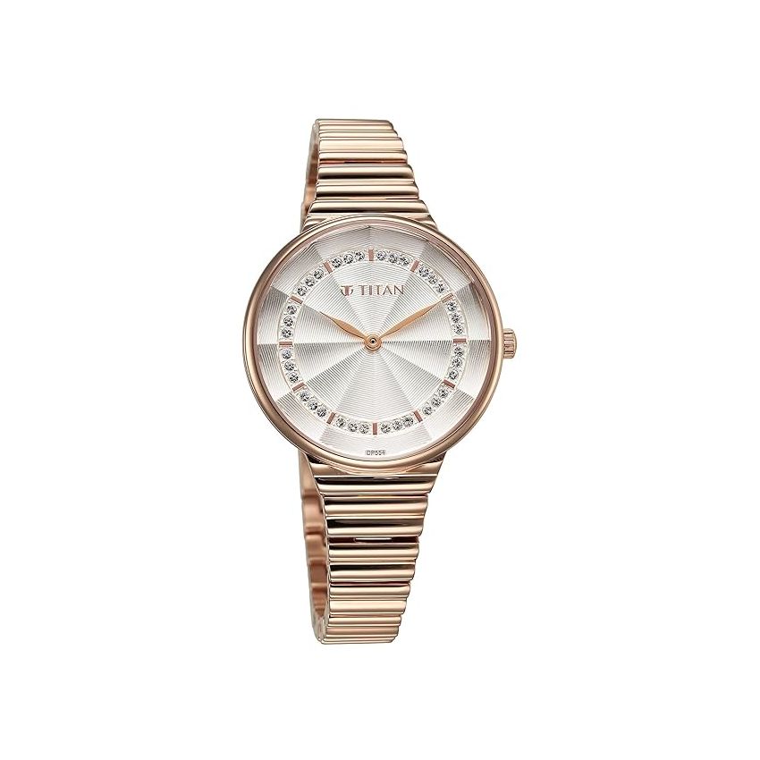 Titan Aura Quartz Analog Silver Dial Stainless Steel Strap Watch for Women-95245WM02/NT95245WM02