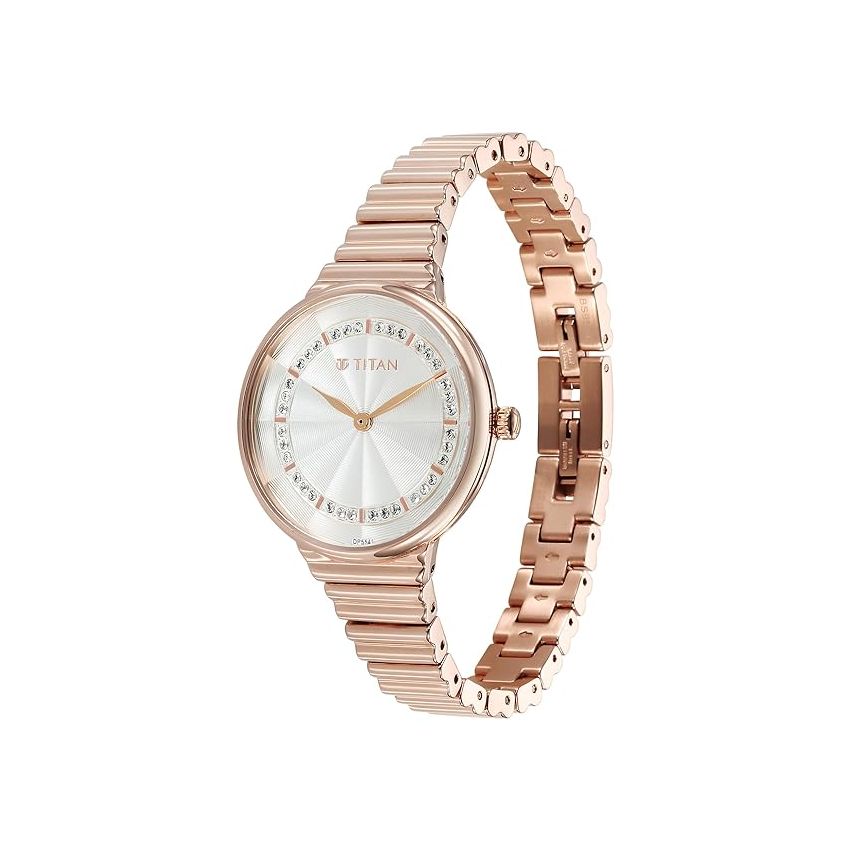 Titan Aura Quartz Analog Silver Dial Stainless Steel Strap Watch for Women-95245WM02/NT95245WM02