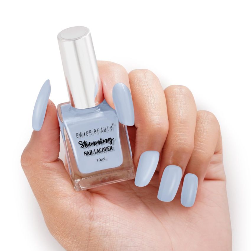 Swiss Beauty Stunning Nail Lacquer | Chip Resistant, Quick drying nail paint | Highly Pigmented with high shine Nail polish | Shade - Simply Lilac, 10gm