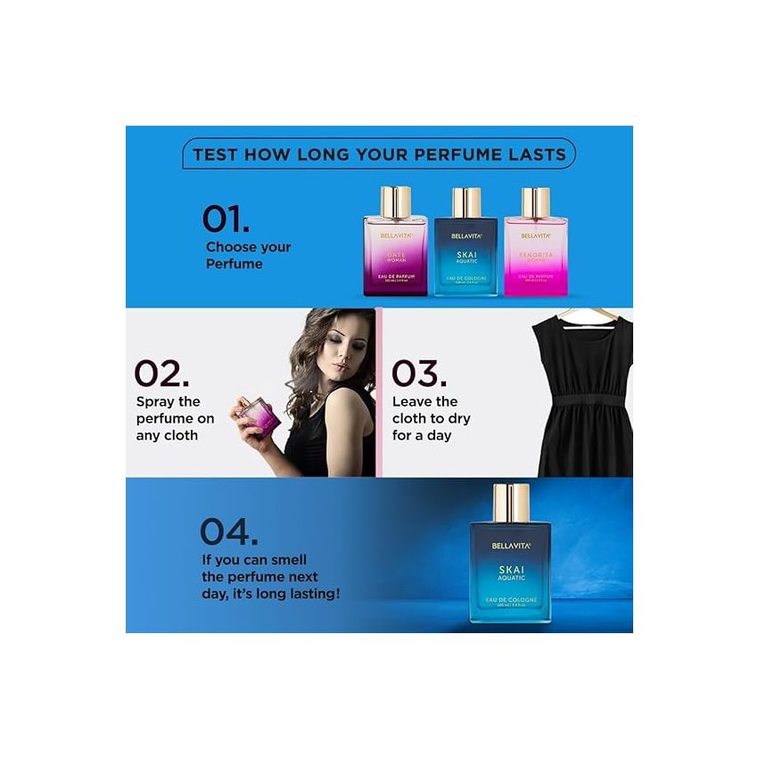 Bella Vita Luxury Skai Aquatic Unisex Eau De Cologne Liquid With Bergamot, Lavender & Patchouli|Premium, Long Lasting Woody Fragrance For Men & Women, 100 Ml