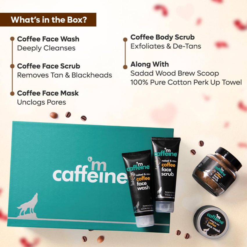 mCaffeine Valentines Day Special Mood Gift Set With Complete Coffee Skin Care Package | Pampering & Rejuvenating Gift Kit for All Occasions & Ages | Unisex Natural Products Suitable For All Skin Types | Gift set for Boyfriend/Girlfriend/Husband/Wife