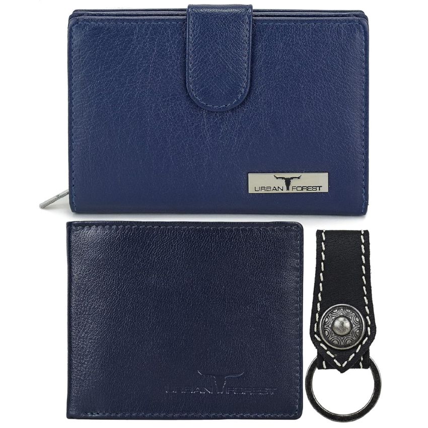 URBAN FOREST Skylar Black and Red Leather Wallets & Keyring Combo for Men & Women