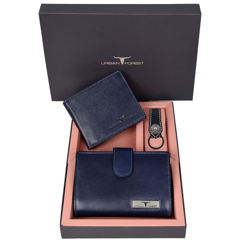 URBAN FOREST Skylar Black and Red Leather Wallets & Keyring Combo for Men & Women