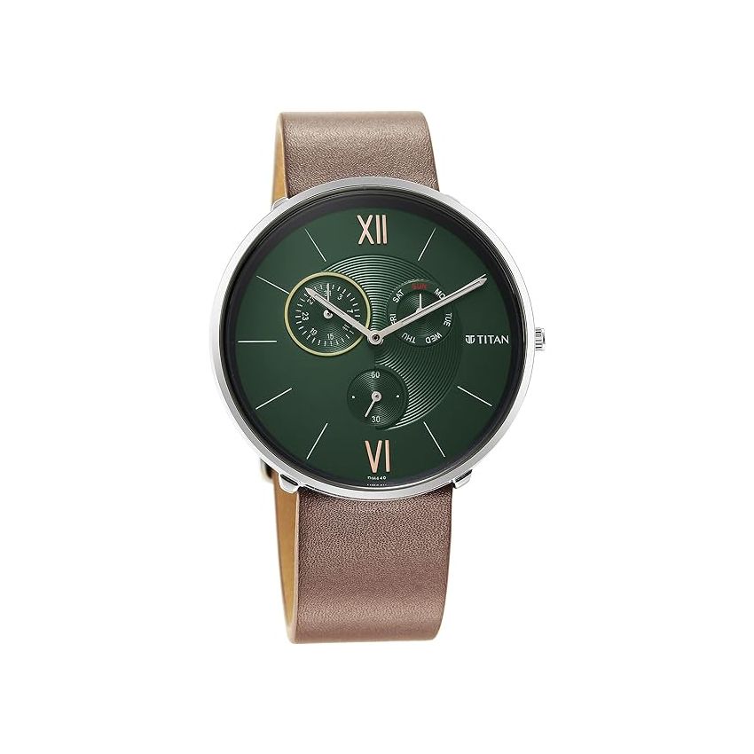 Titan Slim Quartz Multifunction Blue Dial Quartz Stainless Steel Strap Watch for Men-NS1877SL01