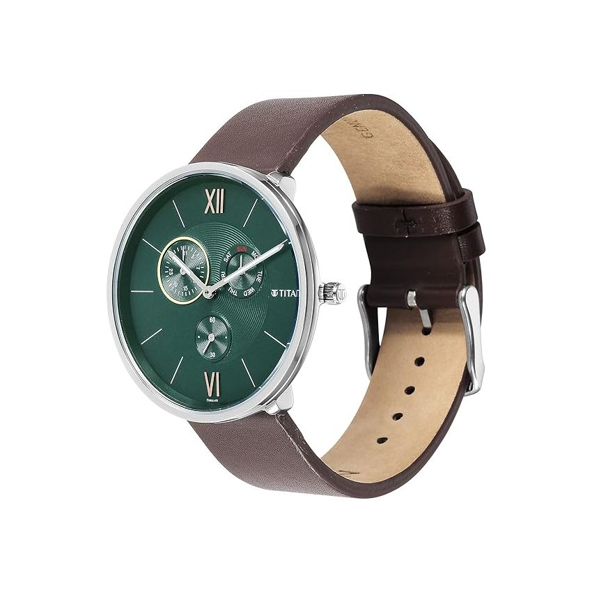 Titan Slim Quartz Multifunction Blue Dial Quartz Stainless Steel Strap Watch for Men-NS1877SL01