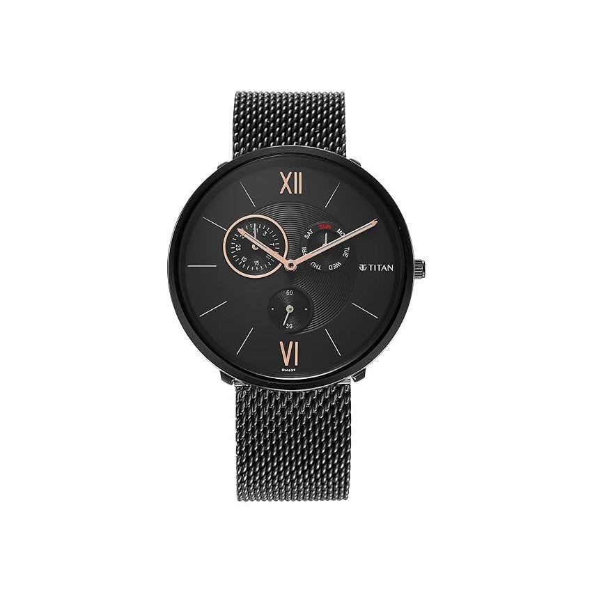 Titan Mens Analog Black Dial Black Band Stainless Steel Watch