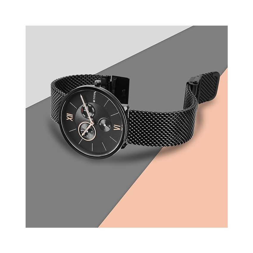 Titan Mens Analog Black Dial Black Band Stainless Steel Watch