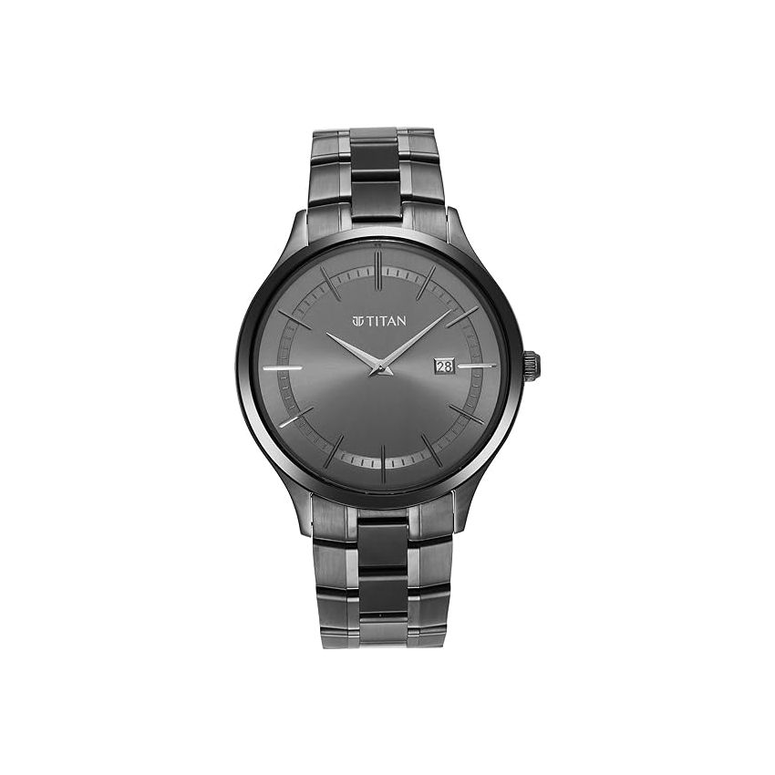 Titan Classique Slimline Gray Dial Analog with Date Stainless Steel Strap Watch for Men-NS90142QM02/NT90142QM02